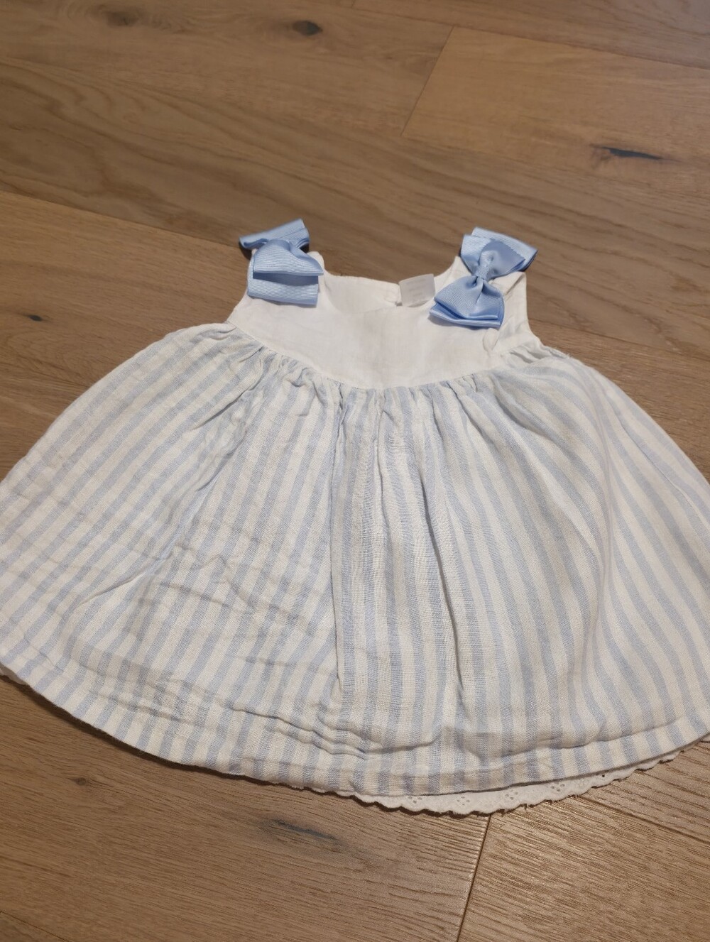 Blue & White Striped Baby Dress with Bow Straps